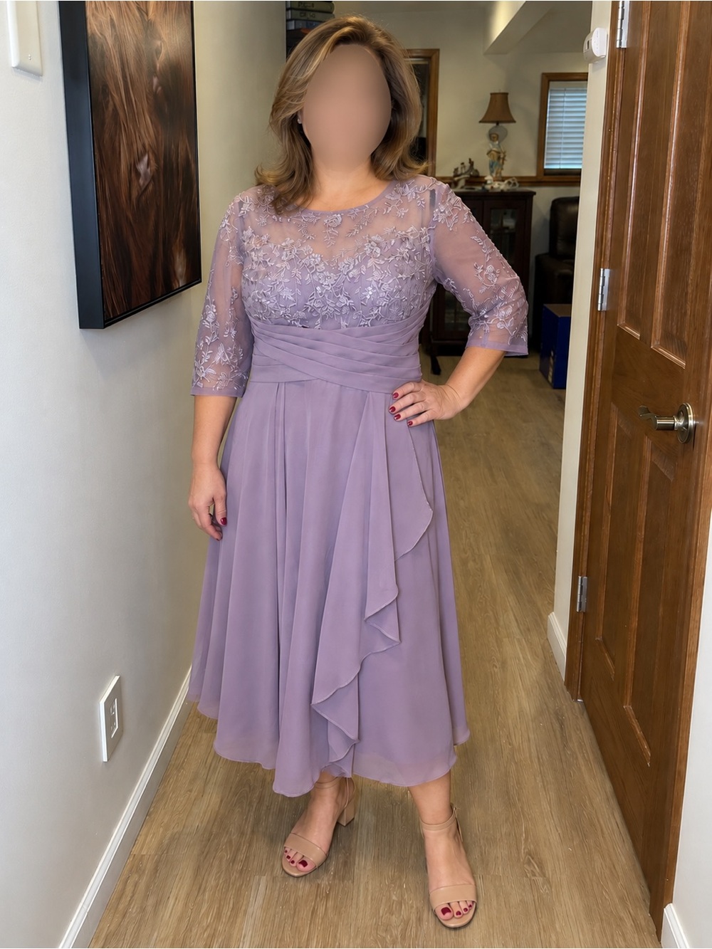 Dusty Lavender Lace Formal Dress Size 14 Mother of Bride Evening Wedding Guest